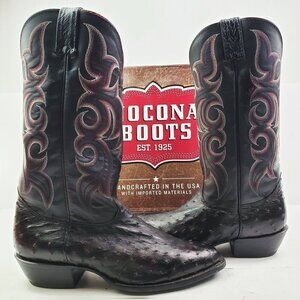 Nocona Boots Black Cherry Full Quill Ostrich Cowboy Barely Worn in Box Men 9.5 D